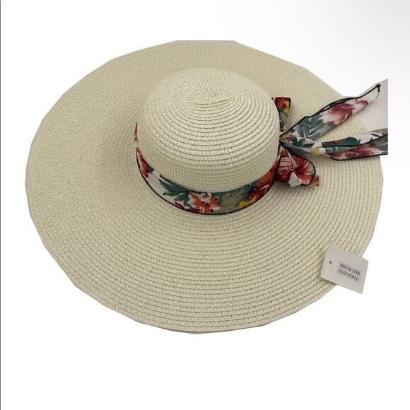 Tropical Pull Through Sash Summer Straw Hat - Picture 1 of 3